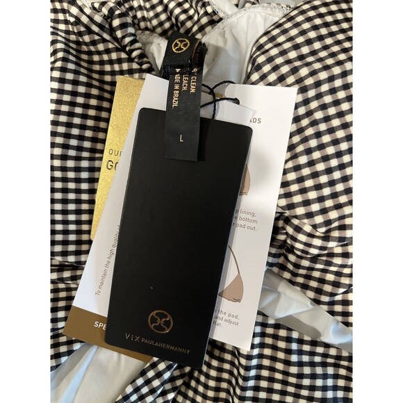 VIX Paula Hermanny womens Lupita One Piece Swimsuit size Large Black Check $248 - Picture 9 of 12